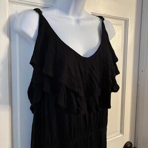 Maxi Black Dress w Adjustable Spaghetti Straps, Elastic Waist and Ruffled Top 1X